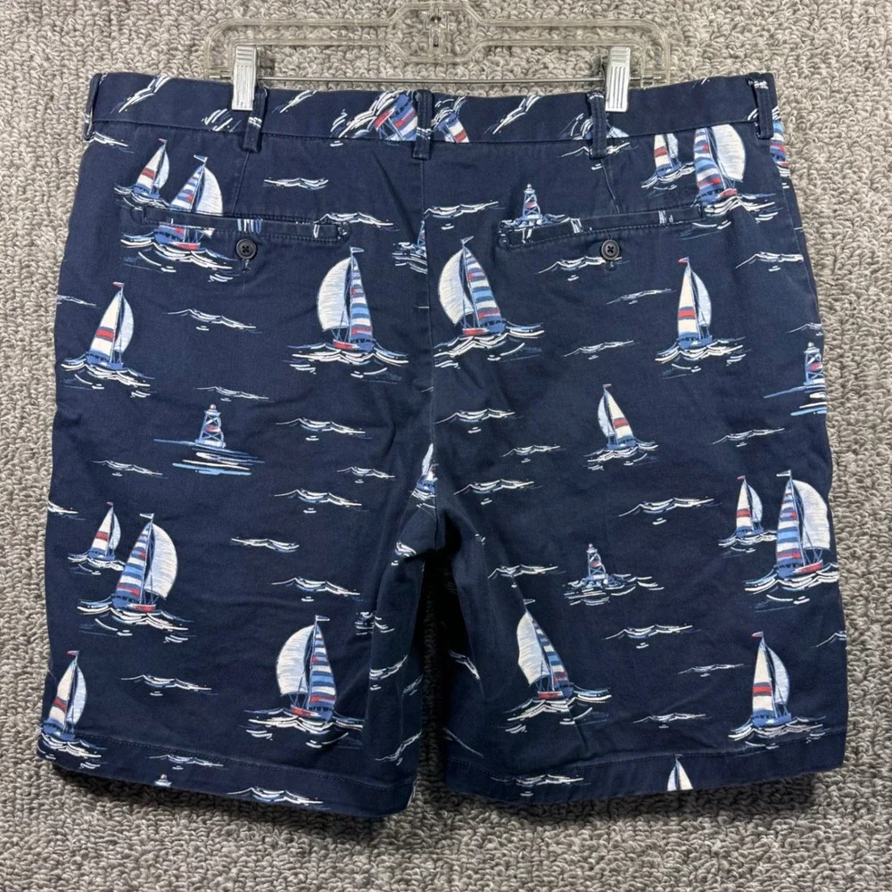 IZOD Saltwater Stretch Shorts Sailboat Print Chino Nautical Navy‎ Blue Mens 40
